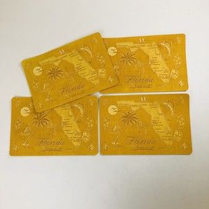 4 Vtg Enco MCM Yellow Vinyl Placemats FLORIDA Beach Alligator Flamingos Palms